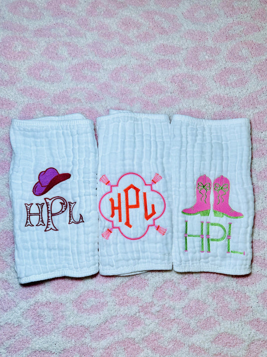 3-Pack of Customized Muslin Burp Cloths